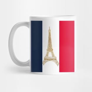 Eiffel Tower in Gold with Red White and Blue Background Mug